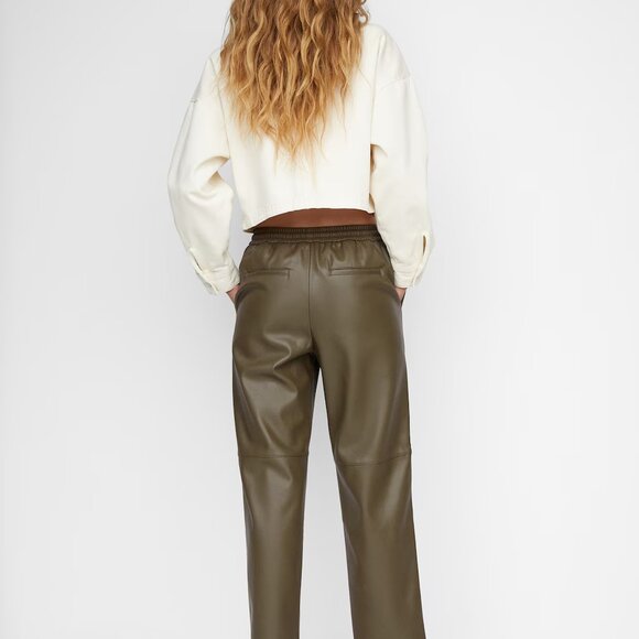 Green/Moss/Khaki Faux Leather Pants_Drawstring Waist_NWoT_Mango_L - Picture 3 of 6